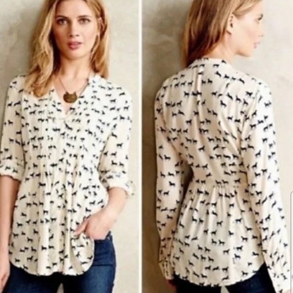 Maeve Tops - Anthropology Maeve Horse Print Pintuck Blouse Top